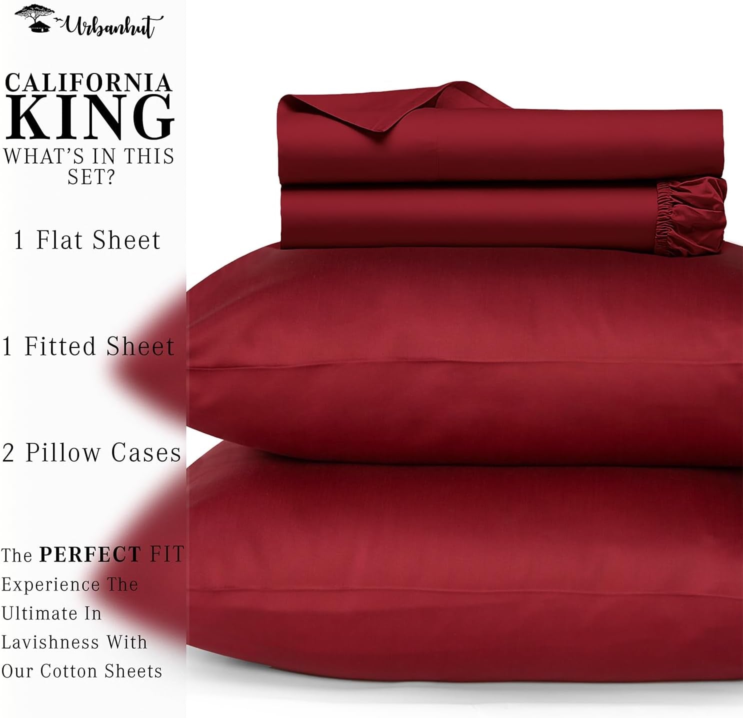 700 Thread Count Egyptian Cotton California King Sheets, 4Pc Sheet Set Soft Luxury Bed Sheets for Cal King Size Bed, Sateen Weave Hotel Sheets, 16'' Elasticized Deep Pocket - Burgundy