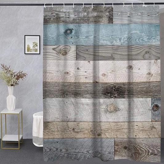 Rustic Shower Curtain,Blue Fabric Shower Curtain for Bathroom,Farmhouse Shower Curtain,Blue Grey Wood Barn Door Country Shower Curtain,60X71In