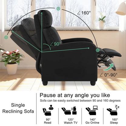 Recliner Chair for Living Room Home Theater Seating Single Reclining Sofa Lounge with Padded Seat Backrest (Black)
