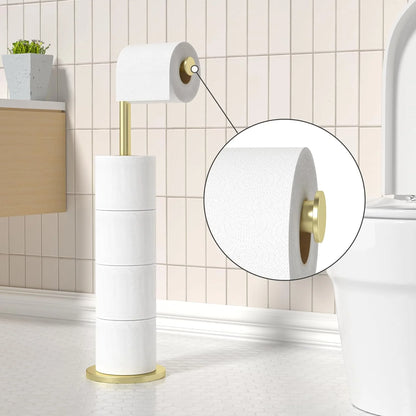 Folding Toilet Paper Holder Stand, Freestanding Toilet Roll Holder, Stainless Steel Paper Storage Holds 5 Paper Rolls, Rust Proof, Large Capacity