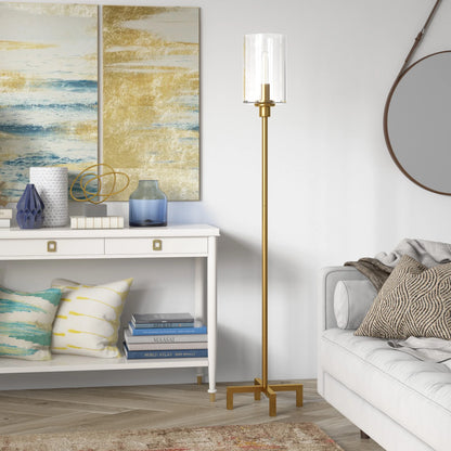 Panos 66.25" Tall Floor Lamp with Glass Shade, Brass/Clear