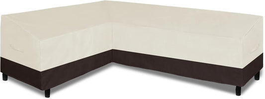 Patio L-Shaped Sectional Sofa Cover, Waterproof Outdoor Sectional Cover, Heavy Duty Garden Furniture Cover with Air Vent (Left Facing, Beige/Dark Brown)