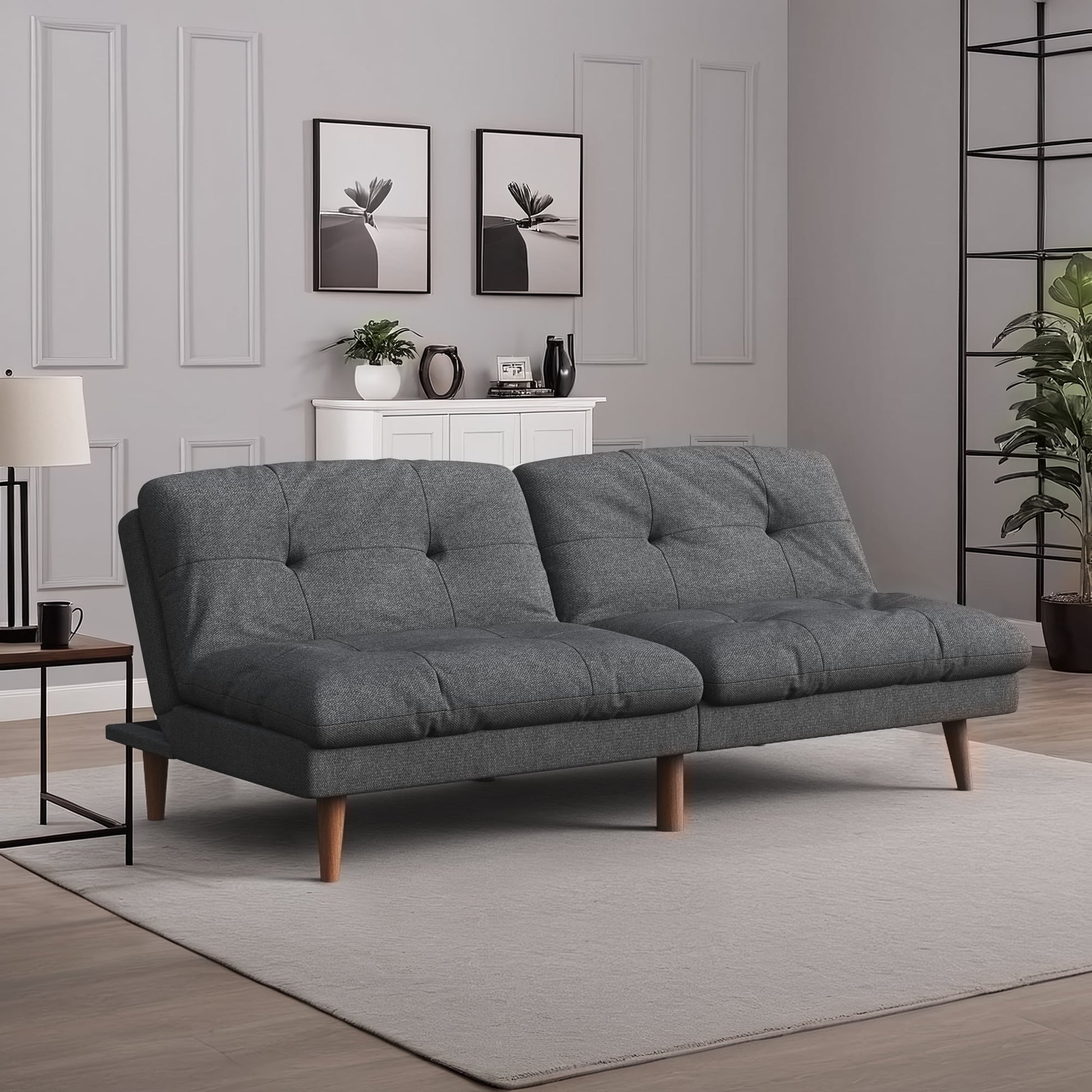 Convertible Futon Sofa Bed Couch Upholstered Sleeper Sofa Angle Adjustable Lounge Sofa,Dark Gray