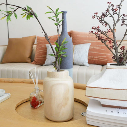Rustic Wooden Vase Decorative, Natural Wood Vase with Glass Tube for Home Decor, Table, Mantel, Living Room Decoration (Natural)