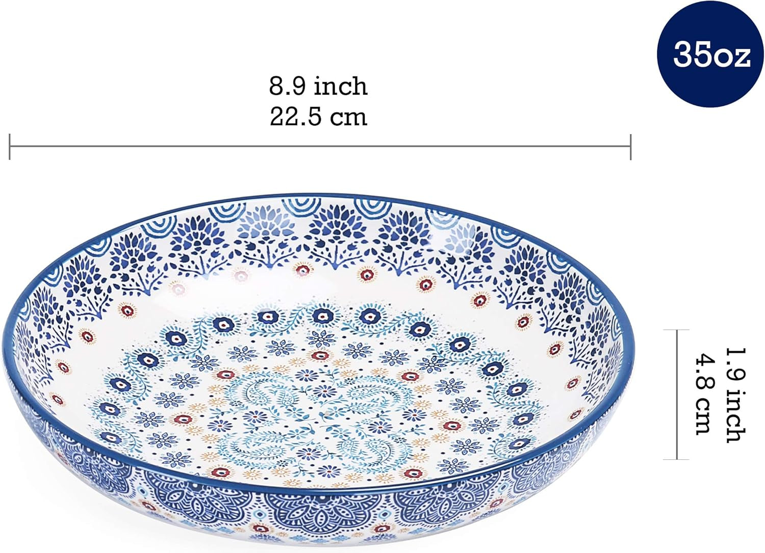 Blue Talavera Ceramic Pasta Bowl, Set of 5(1 Unit 214Oz, 4 Units 35Oz), for Pasta, Salad, Microwave & Dishwasher Safe, House Warming Gift