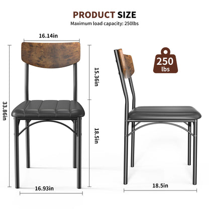 Dining Chair Set of 4, PU Leather Dining Room Chairs, Rustic Kitchen Armless Side Chair with Iron Legs, Walnut