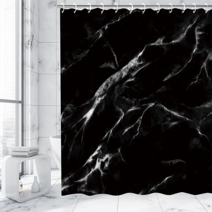 Black Marble Shower Curtain Set with 12 Hooks, Bathroom Decor, 72Wx72H
