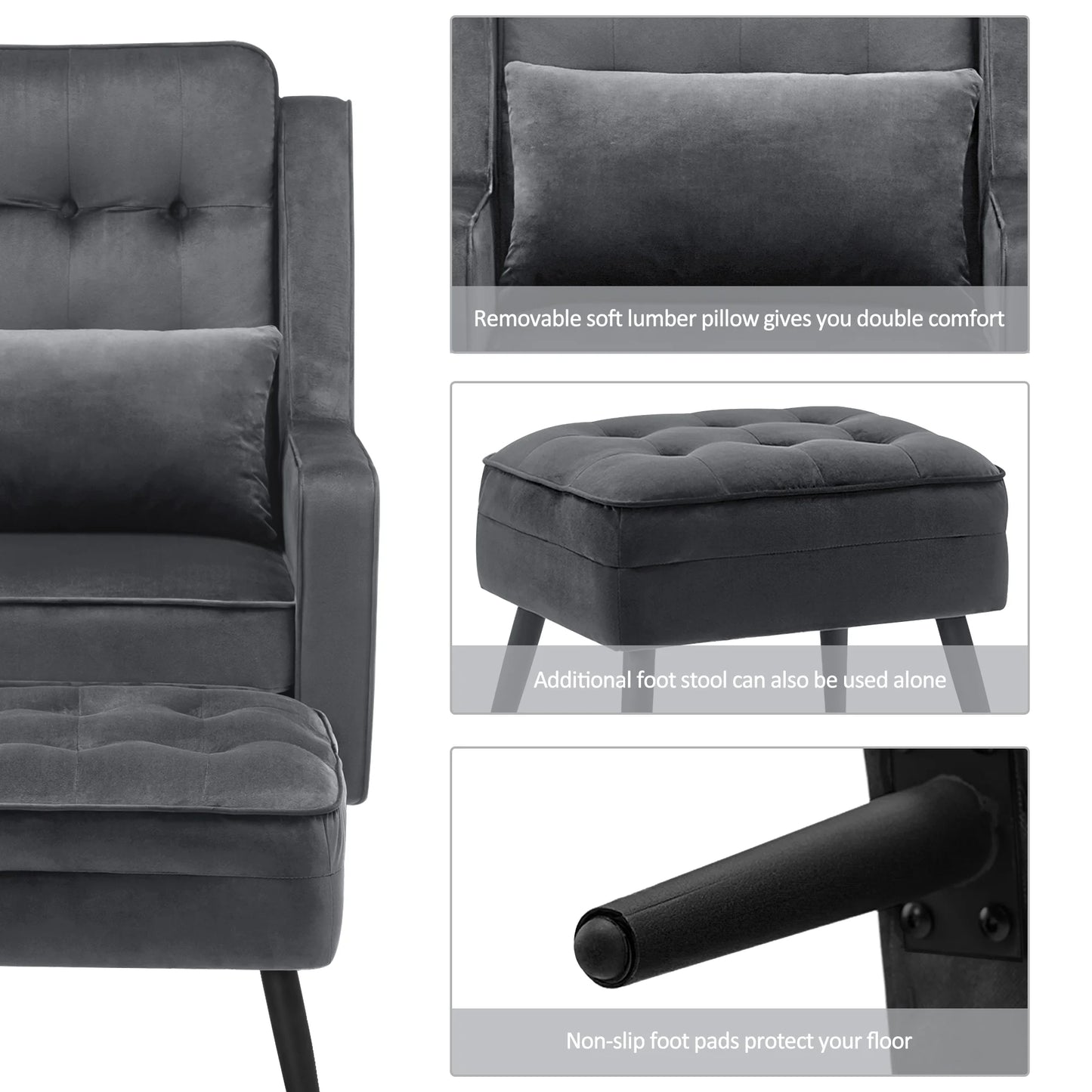Modern Accent Club Arm Chair, Velvet Upholstered with Metal Legs 4278 (Dark Grey)