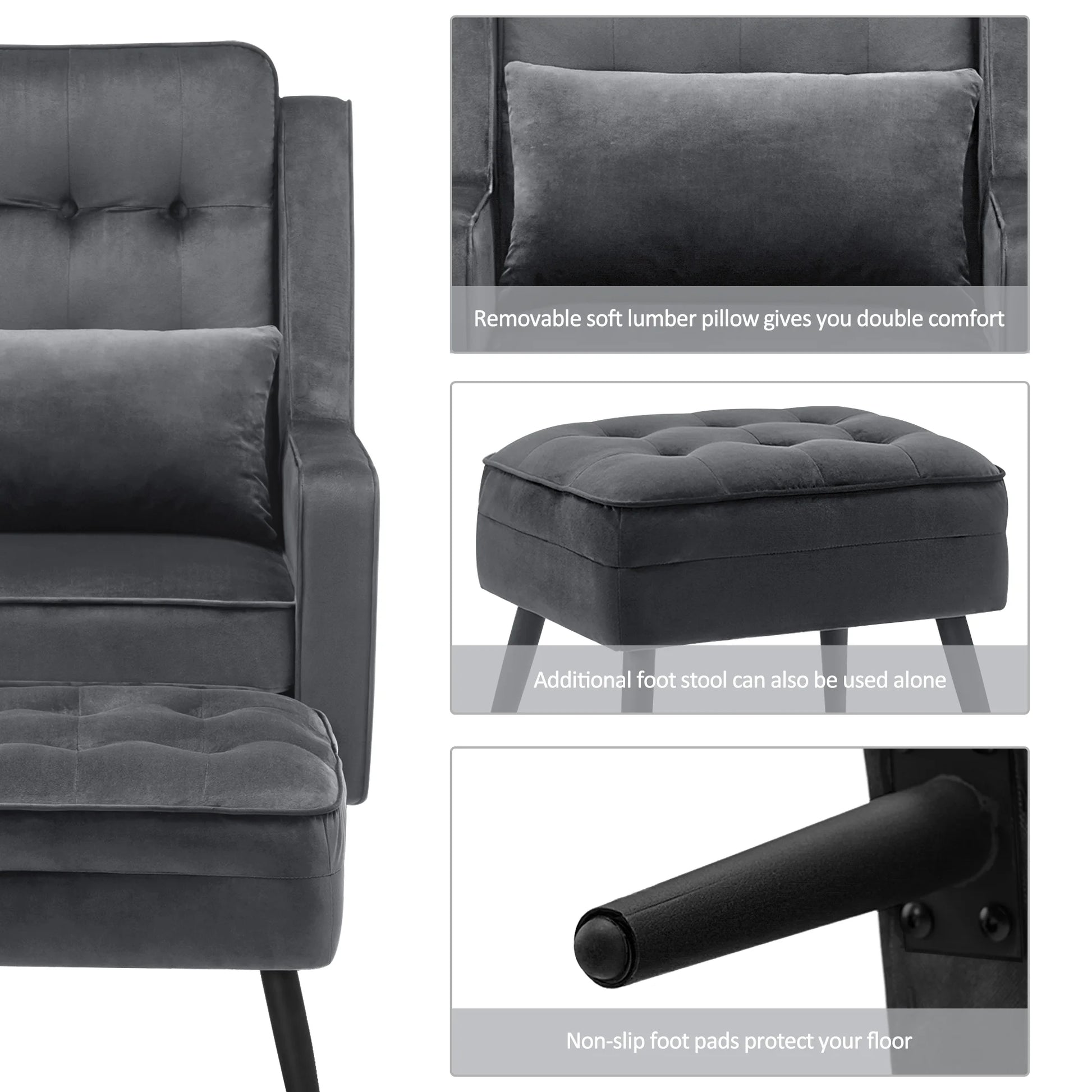 Modern Accent Club Arm Chair, Velvet Upholstered with Metal Legs 4278 (Dark Grey)