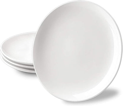 10 Inch White Dinner Plates Set, Porcelain Dessert/Salad Plate, Serving Dishes, Dinnerware Sets, Scratch Resistant, Microwave, Oven, and Dishwasher Safe - Set of 4