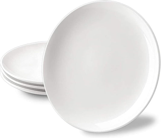 10 Inch White Dinner Plates Set, Porcelain Dessert/Salad Plate, Serving Dishes, Dinnerware Sets, Scratch Resistant, Microwave, Oven, and Dishwasher Safe - Set of 4