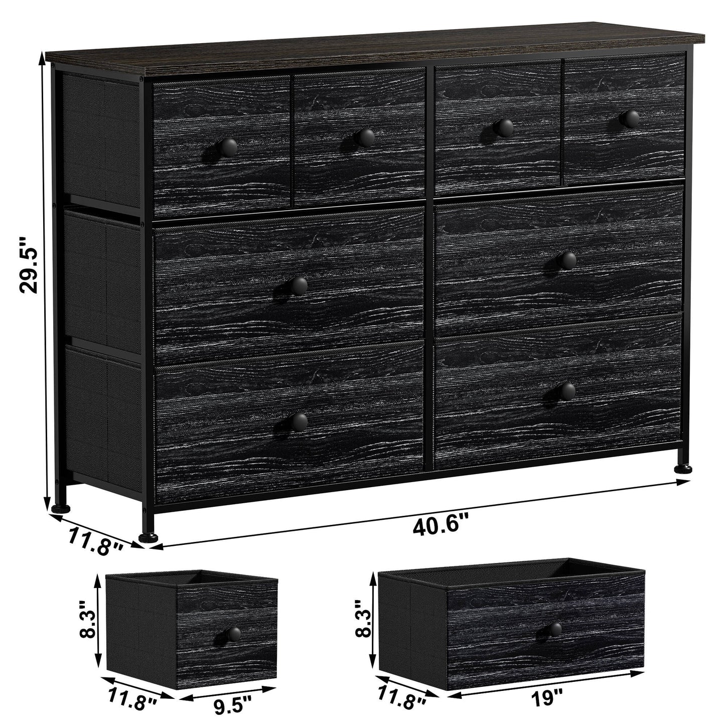 8 Drawer Dresser for Bedroom Chest of Drawers Fabric Storage Bin Black