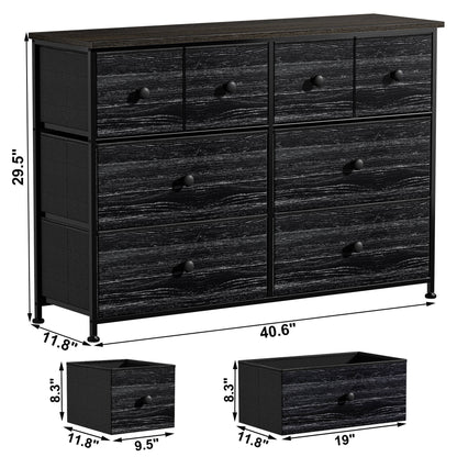 8 Drawer Dresser for Bedroom Chest of Drawers Fabric Storage Bin Black