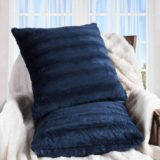 Faux Fur Throw Pillows - Decorative Pillows for Couch, Bed Throw Pillows, Blue Accent Pillows for Bedroom or Living Room Aesthetic, Set of 2 Furry Throw Pillows, 20" X 20"