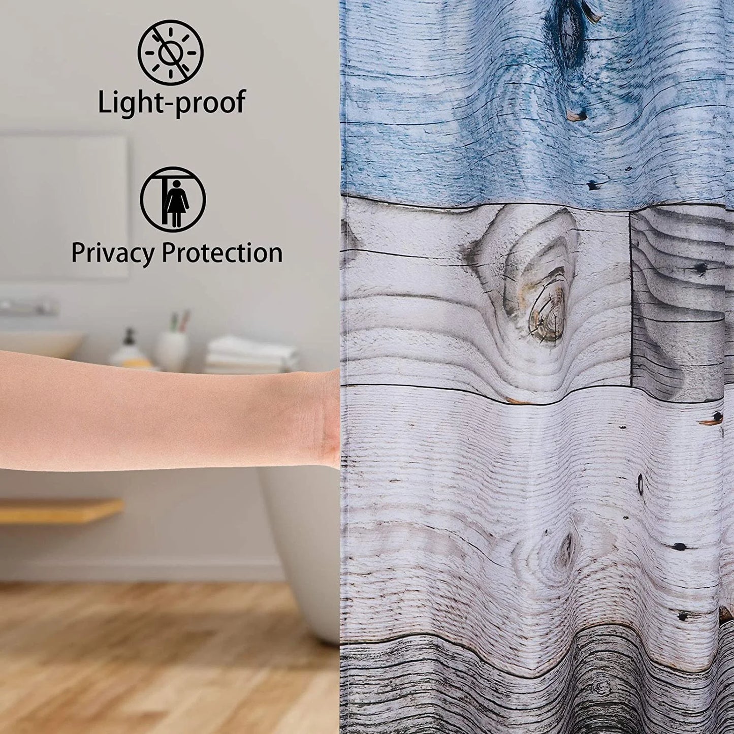 Rustic Shower Curtain,Blue Fabric Shower Curtain for Bathroom,Farmhouse Shower Curtain,Blue Grey Wood Barn Door Country Shower Curtain,60X71In