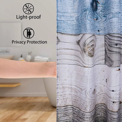 Rustic Shower Curtain,Blue Fabric Shower Curtain for Bathroom,Farmhouse Shower Curtain,Blue Grey Wood Barn Door Country Shower Curtain,60X71In