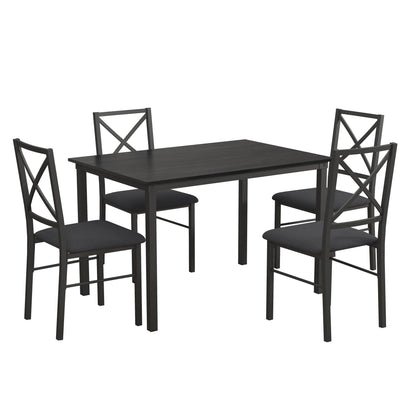5-Piece Dining Table and Chair Set for 4, Black