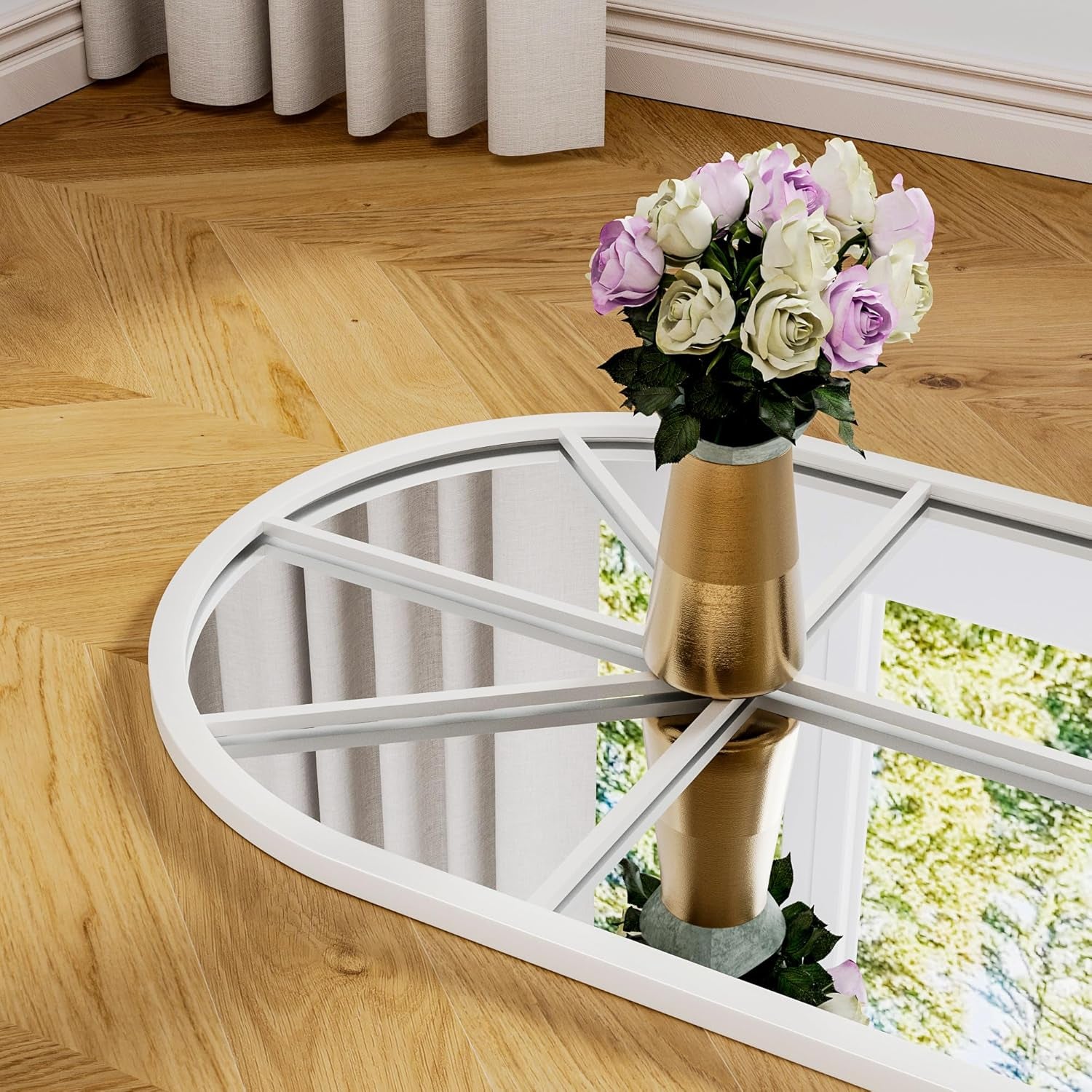 Full Length Arched Floor Mirror, 65"X22" Window Pane Design, Decorative Hanging or Leaning, Full Body with Iron Frame for Bedroom Living Room (White)