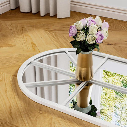 Full Length Arched Floor Mirror, 65"X22" Window Pane Design, Decorative Hanging or Leaning, Full Body with Iron Frame for Bedroom Living Room (White)
