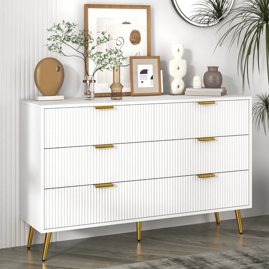 Modern Bedroom Dresser with 6 Drawers, Wood Storage Chest of Drawers with Fluted Panel