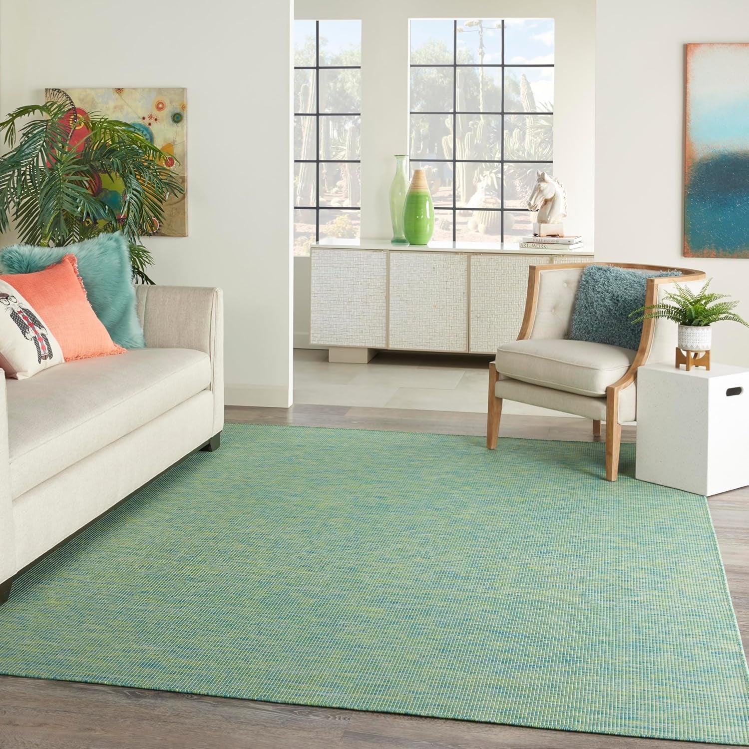 Positano Indoor/Outdoor Blue/Green 9' X 12' Area Rug, Easy Cleaning, Non Shedding, Bed Room, Living Room, Dining Room, Backyard, Deck, Patio (9X12)