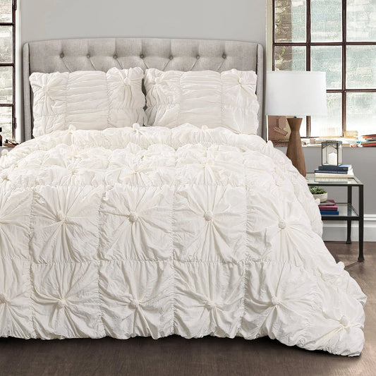 Bella Textured Ruching Comforter, Full/Queen, White, 3-Pc Set