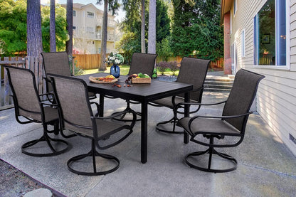 Patio Dining Set 7 Piece for All Weather, Outdoor Table & Chairs Set for 6 with Swivel Patio Dining Chairs and 1 Extendable Large Patio Table for 6-8 Person