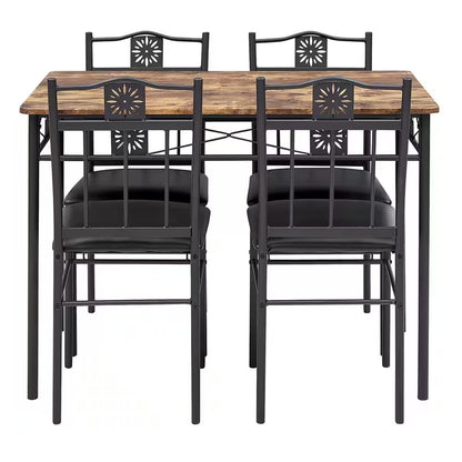 5-Piece Dining Table Set Wooden Kitchen Table 1 Table 4 Chairs Metal Legs, Rectangular Dining Table Sets，42.1"L, Brown
