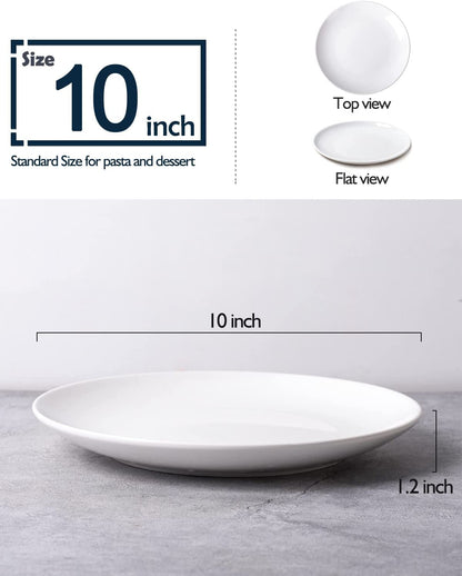 10 Inch White Dinner Plates Set, Porcelain Dessert/Salad Plate, Serving Dishes, Dinnerware Sets, Scratch Resistant, Microwave, Oven, and Dishwasher Safe - Set of 4