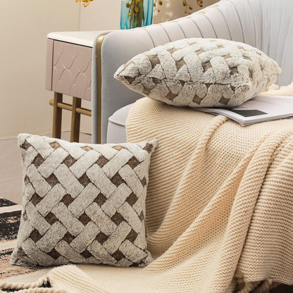 Pack of 2 Couch Pillows Covers,Faux Fur Throw Pillow Covers Cushion Covers Luxury Soft Decorative Pillowcase Fuzzy Pillowcovers for Bed/Couch,20X20 Inch Brown