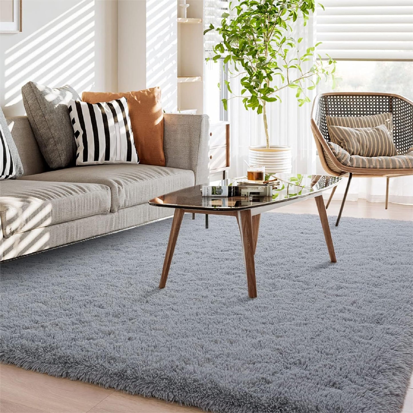Soft Fluffy Area Rug for Bedroom, 3X5 Shag Living Room Rugs Grey Plush Carpets for Boys Kids Room, Anti-Slip Bedside Throw for Nursery Dorm Furry Fuzzy Comfy Cozy Indoor Home Decor