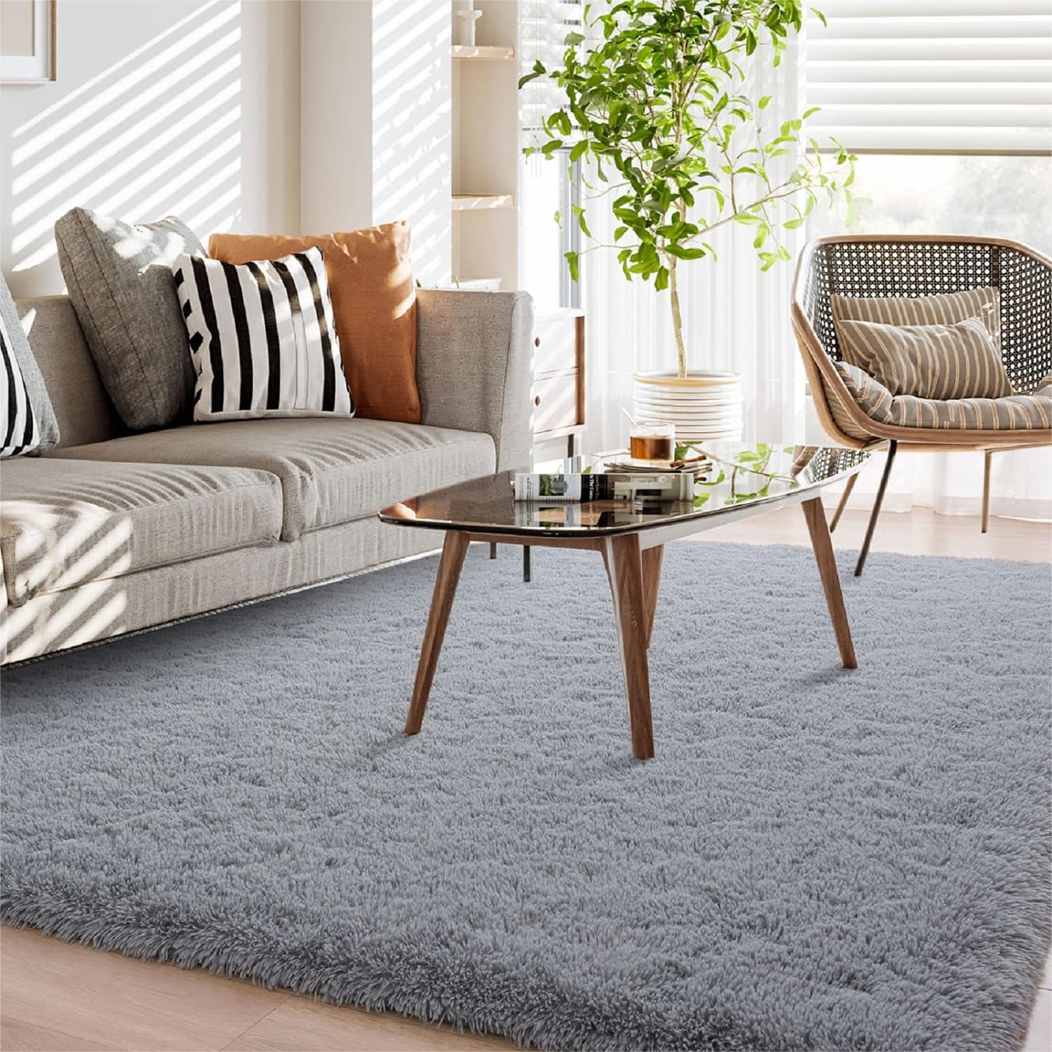 Soft Fluffy Area Rug for Bedroom, 3X5 Shag Living Room Rugs Grey Plush Carpets for Boys Kids Room, Anti-Slip Bedside Throw for Nursery Dorm Furry Fuzzy Comfy Cozy Indoor Home Decor