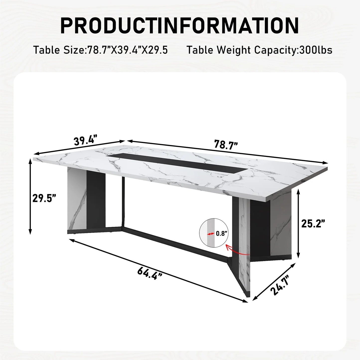 78 Inch Large Rectangular Dining Table for 8-10 People, Dining Table with Marble-Color Wood Waterproof Tabletop and Adjustable Leg, 6.5Ft Luxurious Family Dinner Table for Office Kitchen Living Room