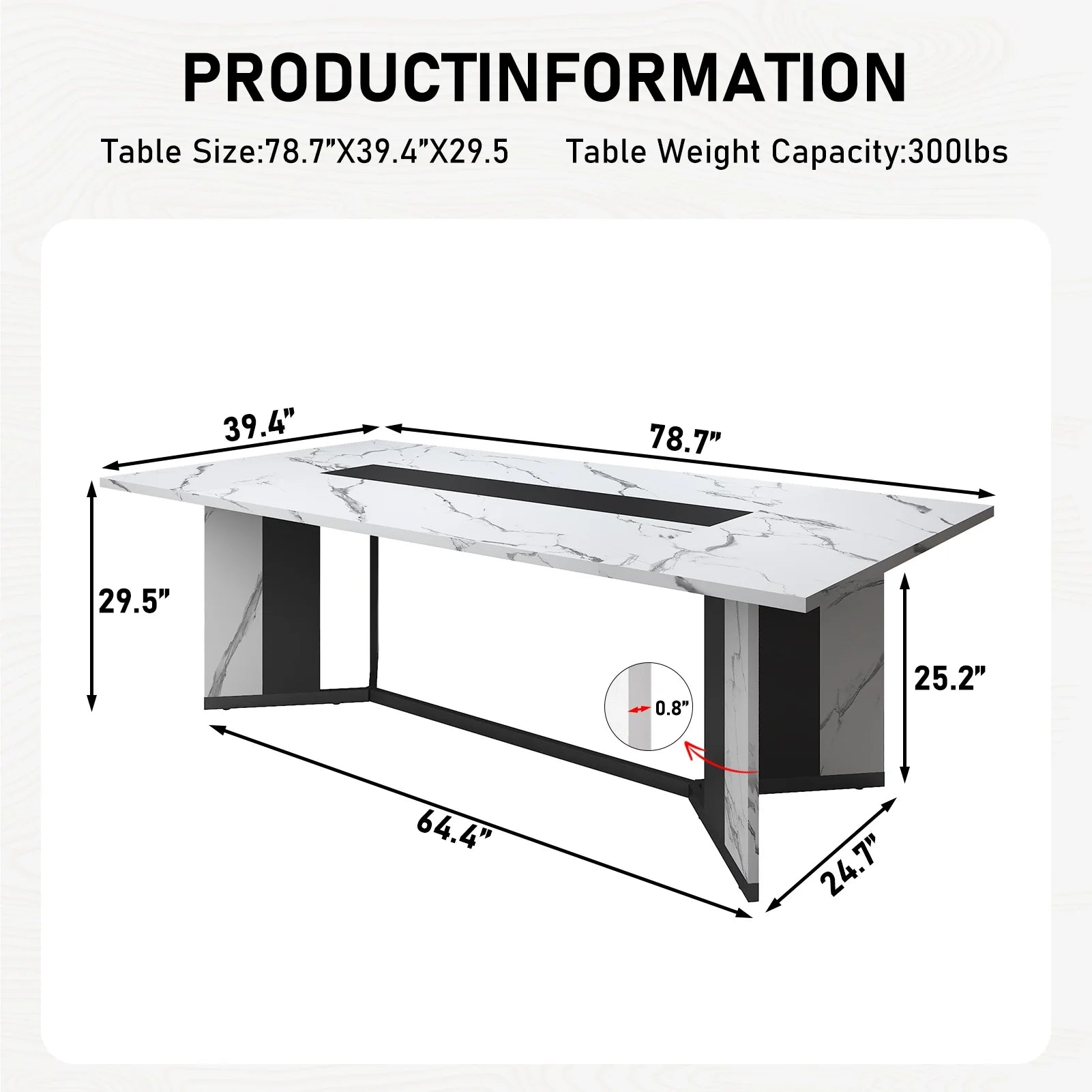 78 Inch Large Rectangular Dining Table for 8-10 People, Dining Table with Marble-Color Wood Waterproof Tabletop and Adjustable Leg, 6.5Ft Luxurious Family Dinner Table for Office Kitchen Living Room