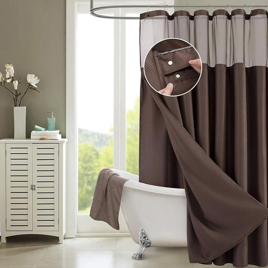 Waffle Weave Shower Curtain with Liner Sets - Modern Shower Curtain for Bathroom with Mesh Top Window - Premium Quality Fabric Snap S𝐡ower Cur𝚝ain