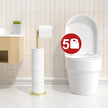 Folding Toilet Paper Holder Stand, Freestanding Toilet Roll Holder, Stainless Steel Paper Storage Holds 5 Paper Rolls, Rust Proof, Large Capacity