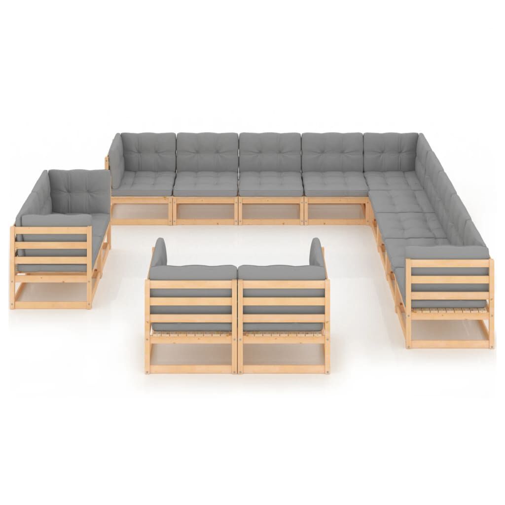 13 Piece Patio Lounge Set with Cushions Solid Pinewood